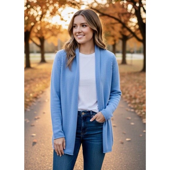 Lilly Pulitzer Women’s Coastal Chic Light Blue Open Front Cozy Cardigan Size Med - Picture 2 of 9